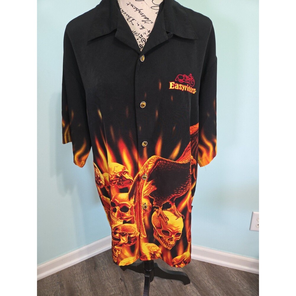 Vintage Easyriders Motorcycle Biker button up Shirt Flames Large skulls eagle